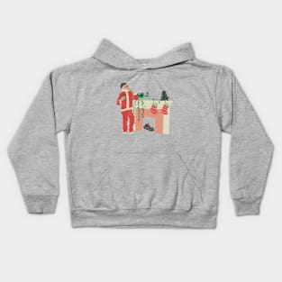 Hipster Christmas Santa with Stockings Kids Hoodie